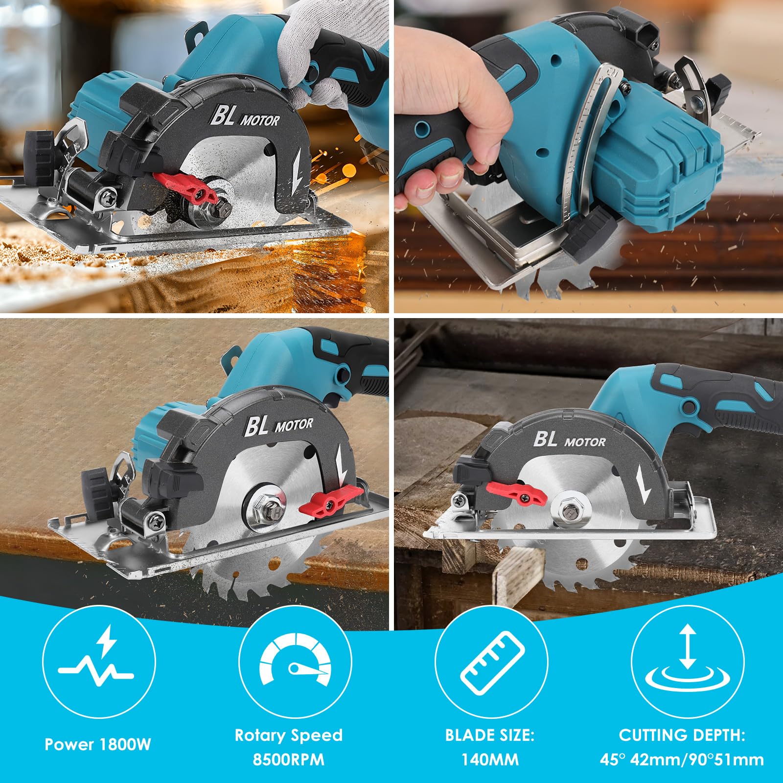 WingFly Mini Sierra Circular Inalámbrica para Makita 18 V Batería, Sierra Circular de Mano con 3 Hojas de Sierra, Puede Cortar Diagonalmente 6000 rpm, Sierra Multifunción para Carpintería