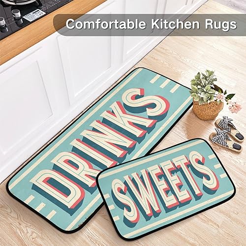 Miniatura 6 de Sweets Quotes - Juego de 2 tapetes de cocina retro vintage, antideslizantes, para puerta, baño, hogar, oficina, fregadero, lavandería, granja, 28 x