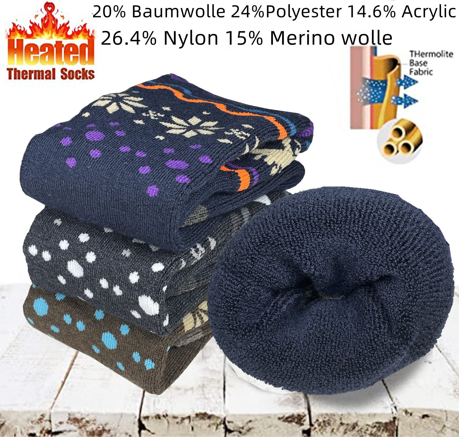 Lot de 2 paires de chaussettes de ski pour homme et femme - En laine mérinos Performance - Chaussettes de sport chaudes - Chaussettes thermiques pour filles et garçons - Pour le ski, le