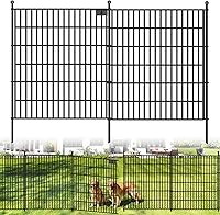 Toolterritary 10 Panels No Dig Garden Fence with Gate - 32"H x 24.2ft Rustproof Metal Dog & Rabbit Barrier for Patio & Yard