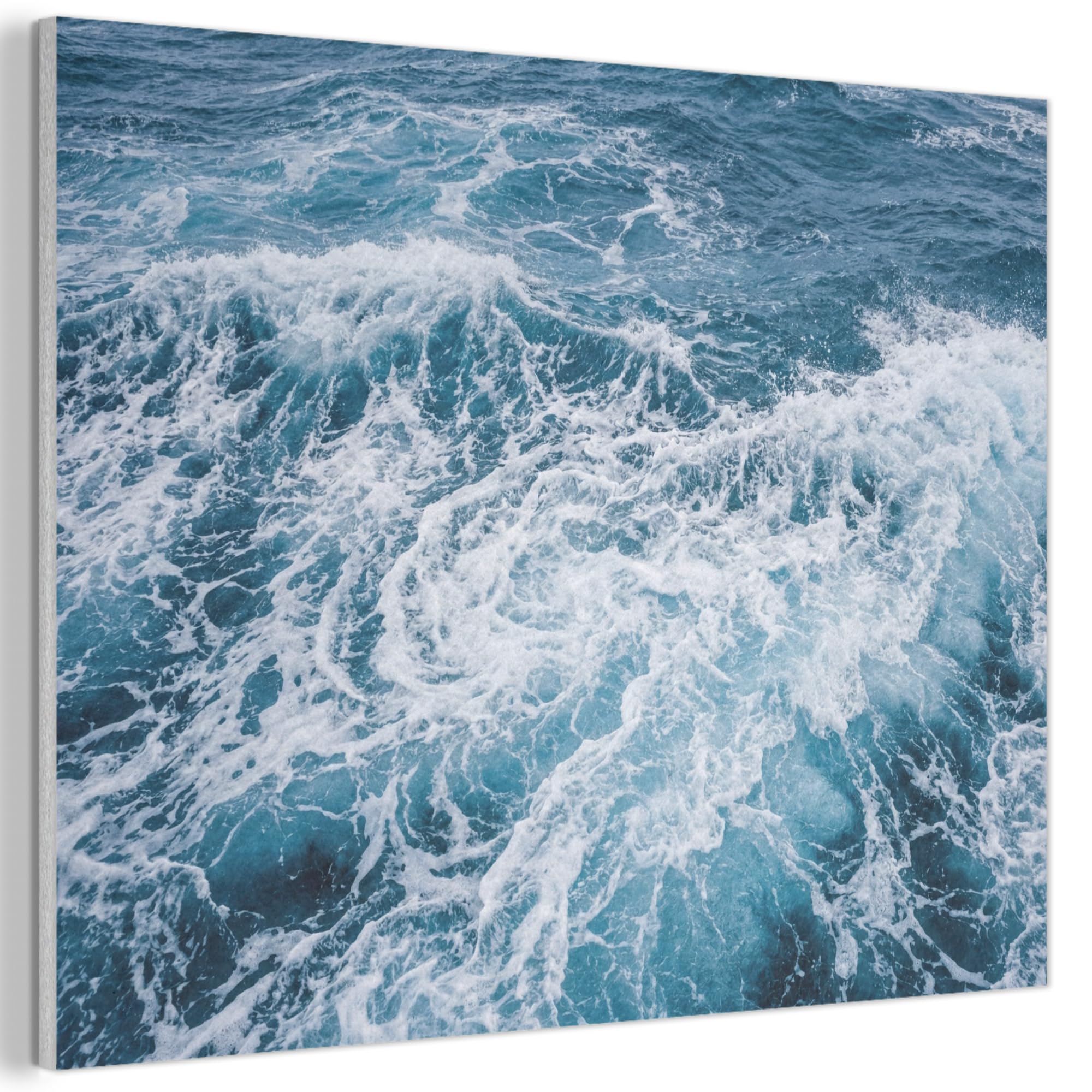 MuchoWow© Felt Panel 100x70 cm Framed Design Print Accent Interior Wallart Decoration Wall Art Waves - Ocean - Blue