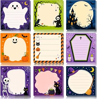 ハロウィン付箋 9個 キュート ゴースト 自己粘着 ポストノート メモ スティッキータブ ハロウィンギフト 学校 オフィス ホーム 文房具用品 パーティーの記念品