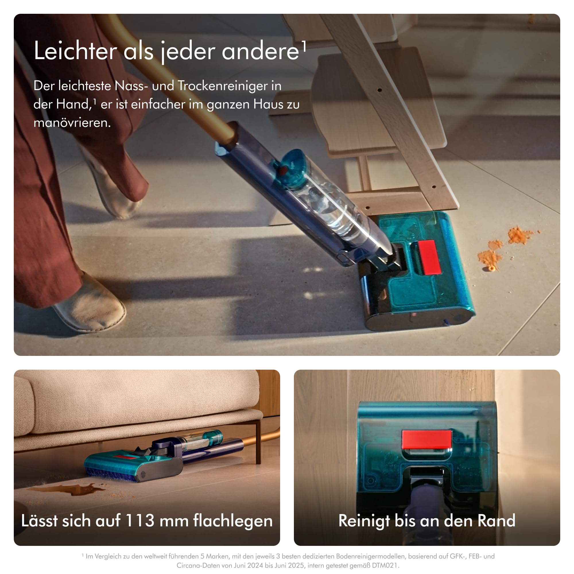 Dyson Clean+Wash Hygiene Nass‑ & Trockenreiniger 2‑in‑1 Hartbodenreiniger, entfernt nasse & trockene Verschmutzungen, Haarentwirrungstechnologie, selbstreinigende Walze ohne Filter