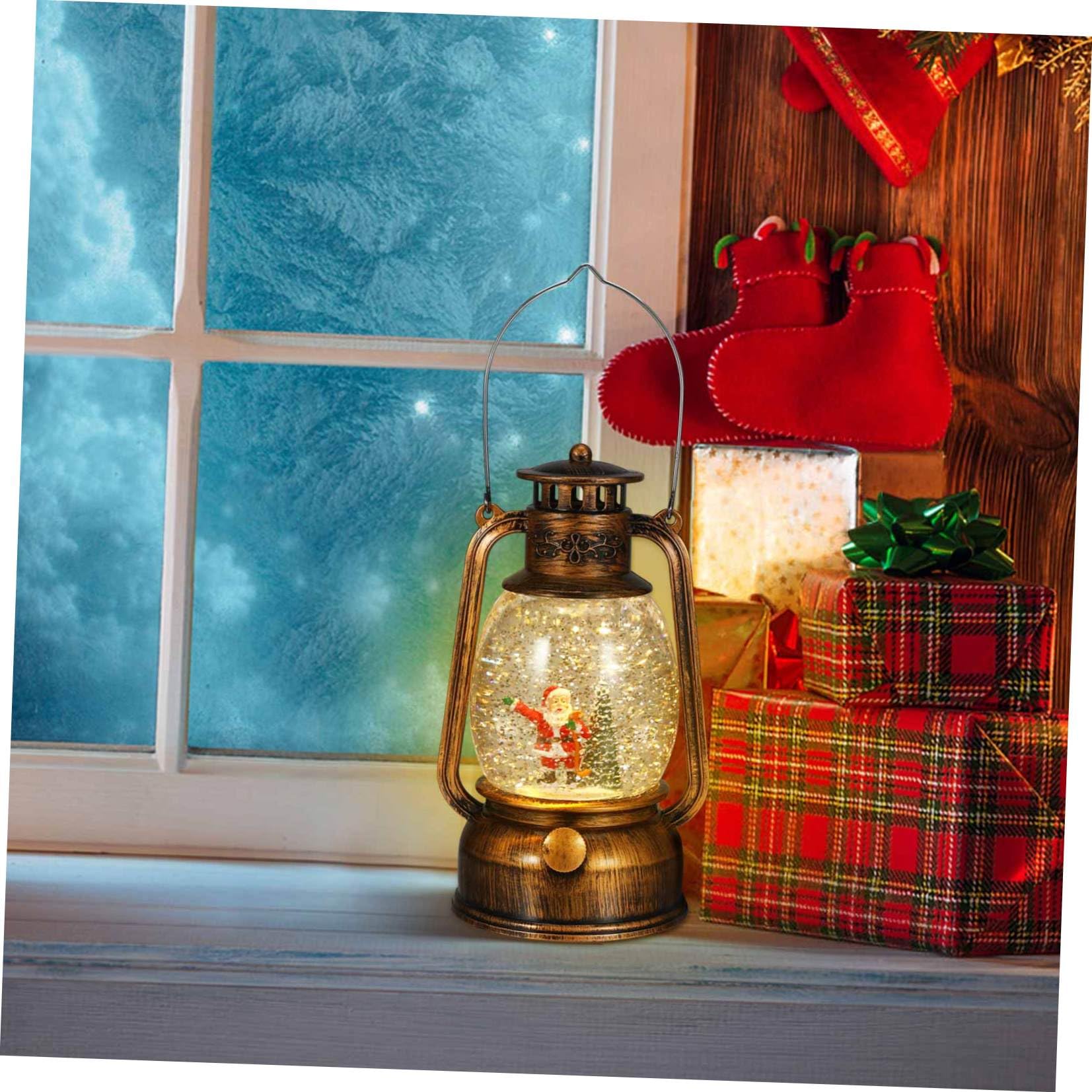 Angoily Lanterna Musicale di Natale con Globo di Neve in Vetro e Plastico, Decorazione Natalizia Elegante con Musica e Alimentazione a Batteria per Feste Natalizie