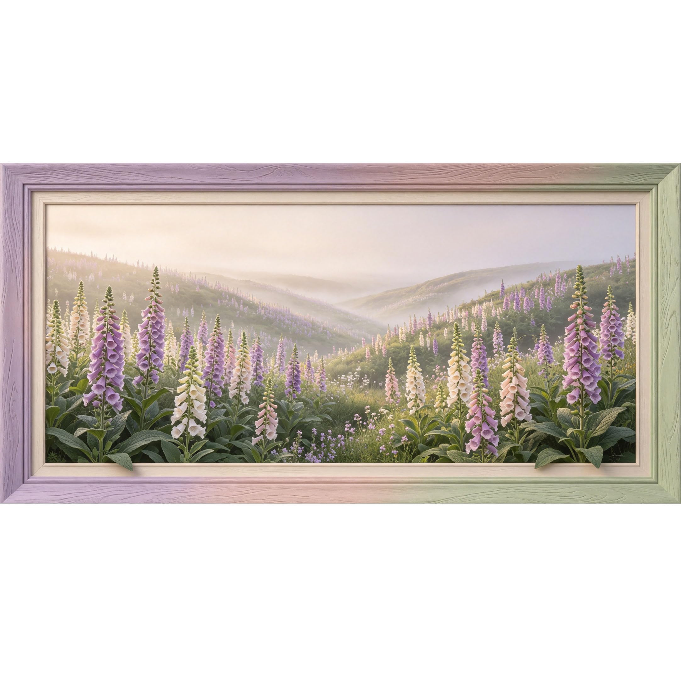 Agglomerix 3D Framed Wall Art Digitalis Purpurea Meadow Landscape Botanical Mist Mountain Large Size SelfAdhesive Removable Wall Decor Prints Artwork for Living Room Bedroom Office