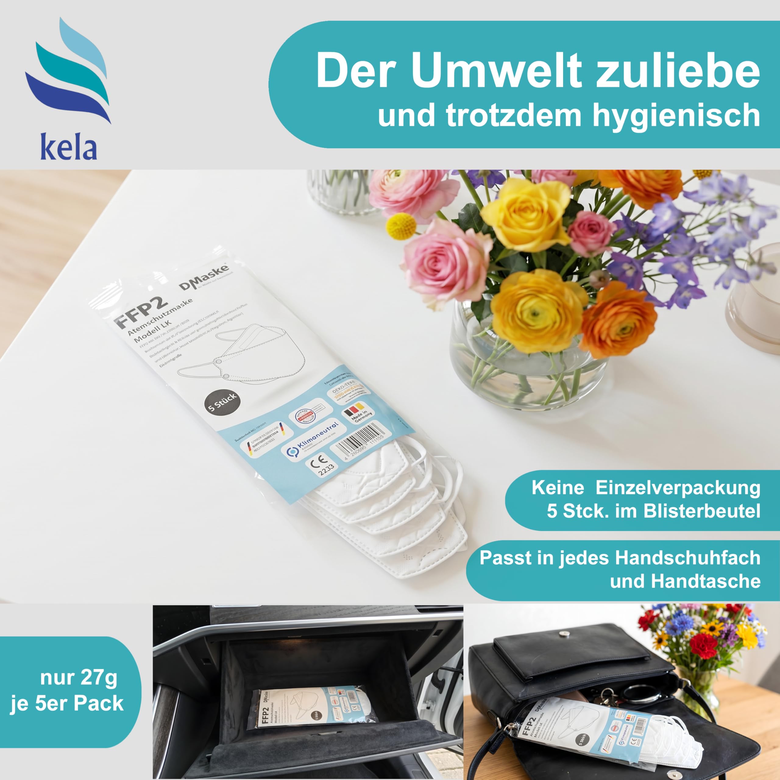 20x FFP2 Atemschutzmaske DM LK | 100% Made in Germany | Schutzmaske Fischform Deutschland | CE zertifiziert OEKO TEX | Klimaneutraler Mundschutz Staubschutz | VIRU-fil Nachfolgemodell