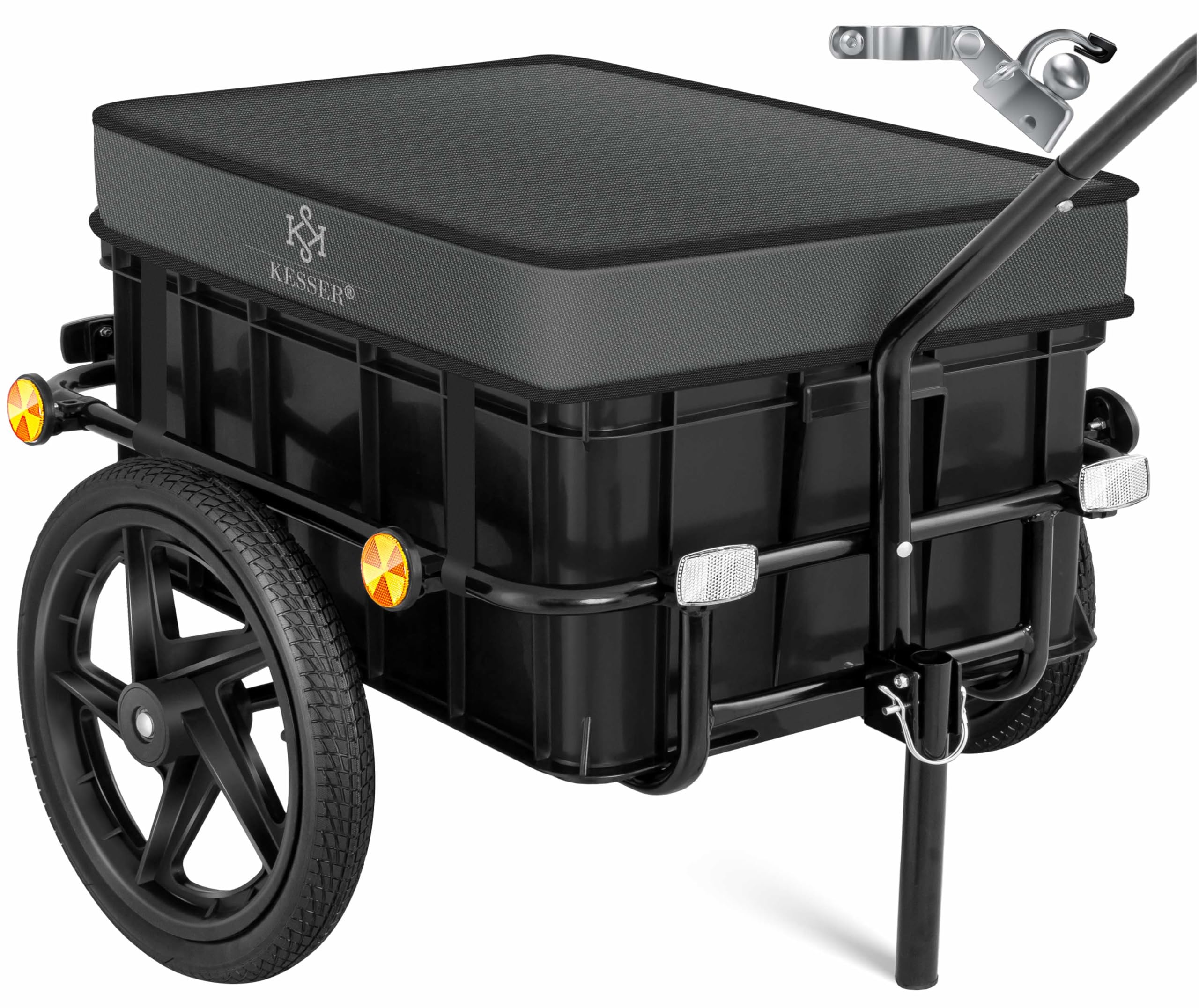 KESSER® Fahrradanhänger, Lastenanhänger, Handwagen mit Kupplung, Hochdeichsel, für Fahrrad Transportanhänger Transportbox mit 70 Liter Volumen, Max. 60kg, + Zubehör für Fahrräder mit 26-28 Anthrazit