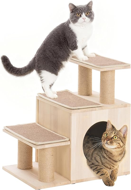Escada 3 em 1 para Gatos com Toca e Arranhador KinoTail para Gatos Pequenos – 32 x 13 x 37 cm