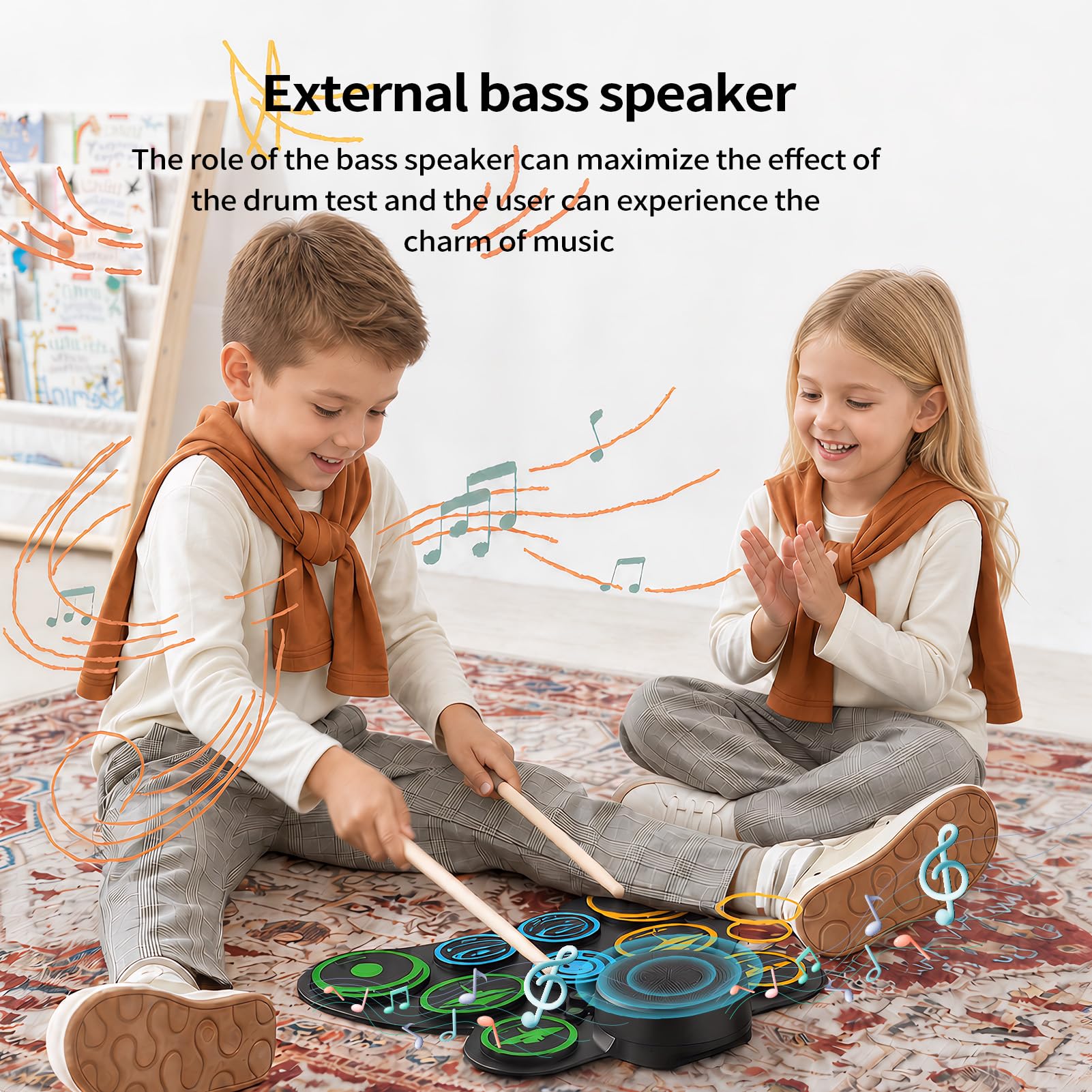 MARVTOWN Elektronisches Schlagzeug Set, 9+1 Drum Practice Pad mit Kopfhöreranschluss, Standpedalen und Drumsticks, Kinder Schlagzeugset kompatibel mit MIDI-Ausgang,