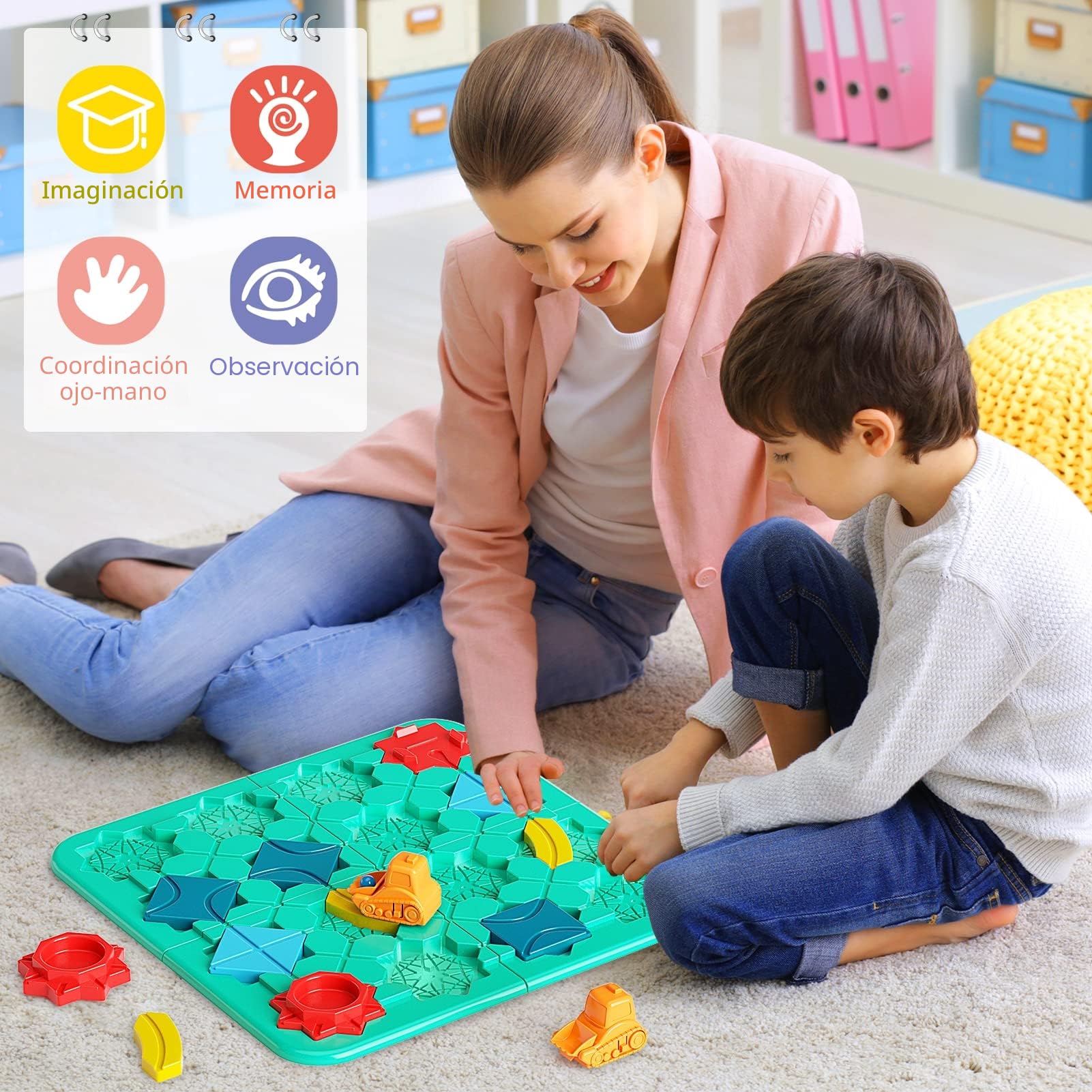 burgkidz Juego de Mesa de Laberinto de Rompecabezas Lógicos para Niños, Constructor de Caminos Lógicos con Auto y Canicas, Juegos de Tablero Mentales Juguetes de 4 a 8 años y niñas