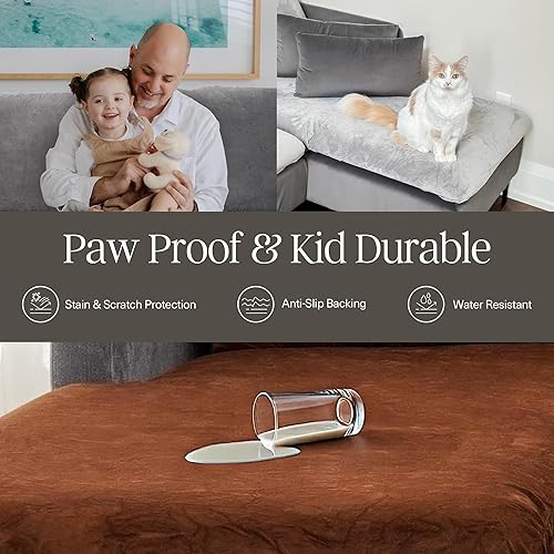 Miniatura 4 de Nolan Interior Funda mágica para sofá, funda de terciopelo para sofá, tamaño mediano, color gris carbón, a prueba de mascotas, fácil de instalar,