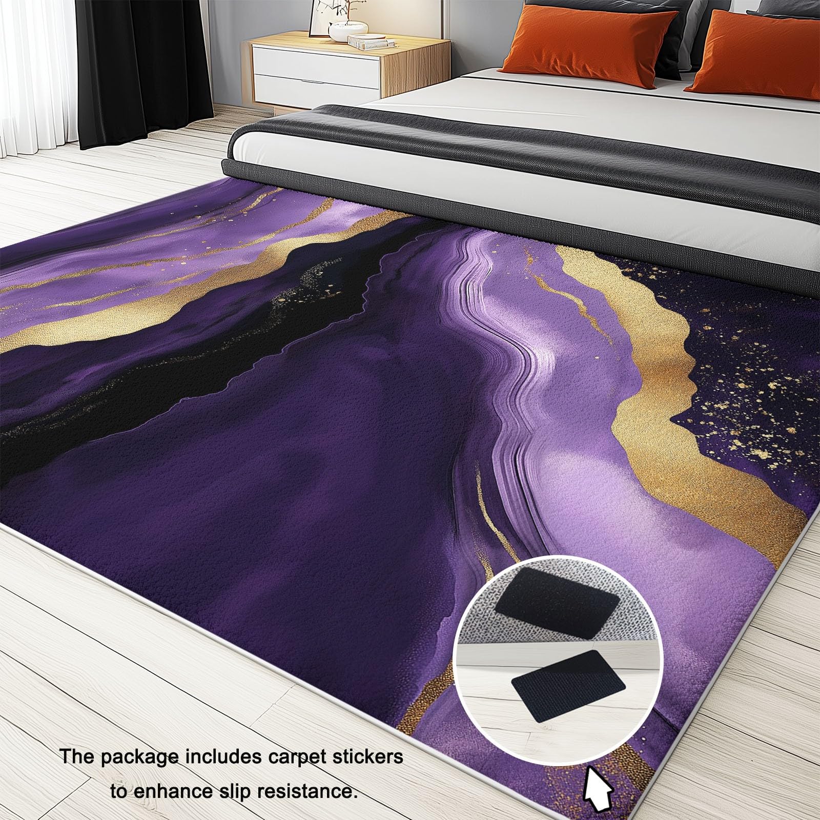 Kwadratowy dywan, 160 x 230 cm, do salonu, sypialni, pod łóżko, mata do biura, dekoracja, akwarela, fioletowy, agat, geoda, zmywalny, miękki, sztuczny krótki runo, antypoślizgowy, antypoślizgowy,