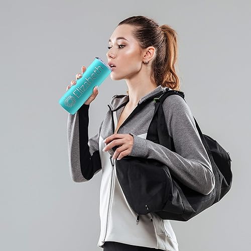 Miniatura 4 de Vaso delgado personalizado, pajilla, tapa y cepillo incluidos, 20 onzas, verde azulado, regalos personalizados para mujeres, regalo para mamá, vaso