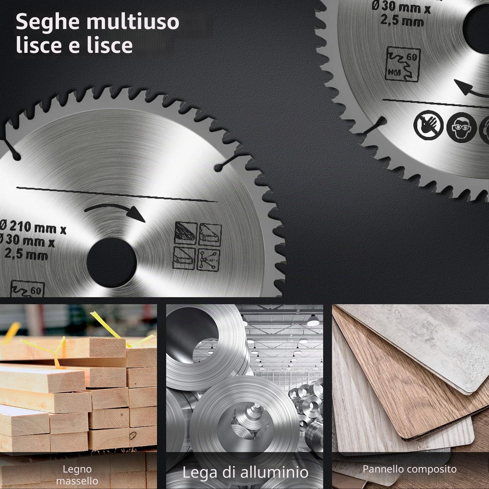 Lama per circolare 210 x 30 mm, lama per a denti in metallo duro 24 denti 48 denti 60 denti, per legno, plastica e metalli non ferrosi, accessorio professionale