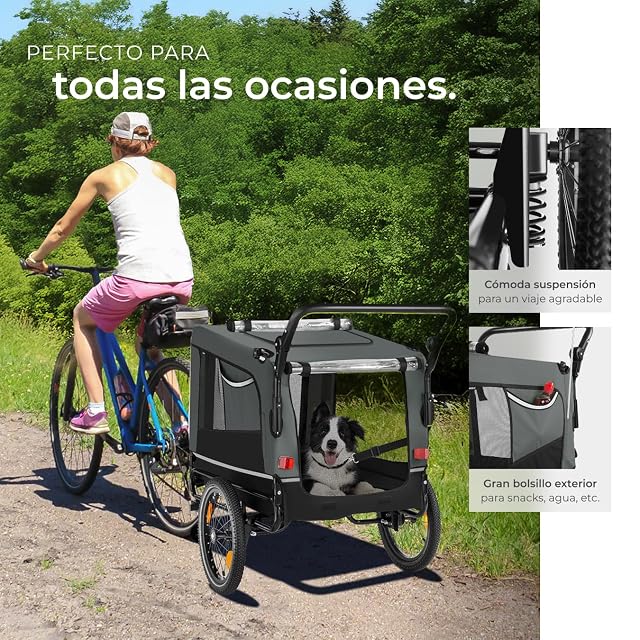 Foto 4 de 7 de tectake® Remolque Bicicleta Perros Multifuncional, Carrito para Perros Plegable, Carro Perro con Manillar…