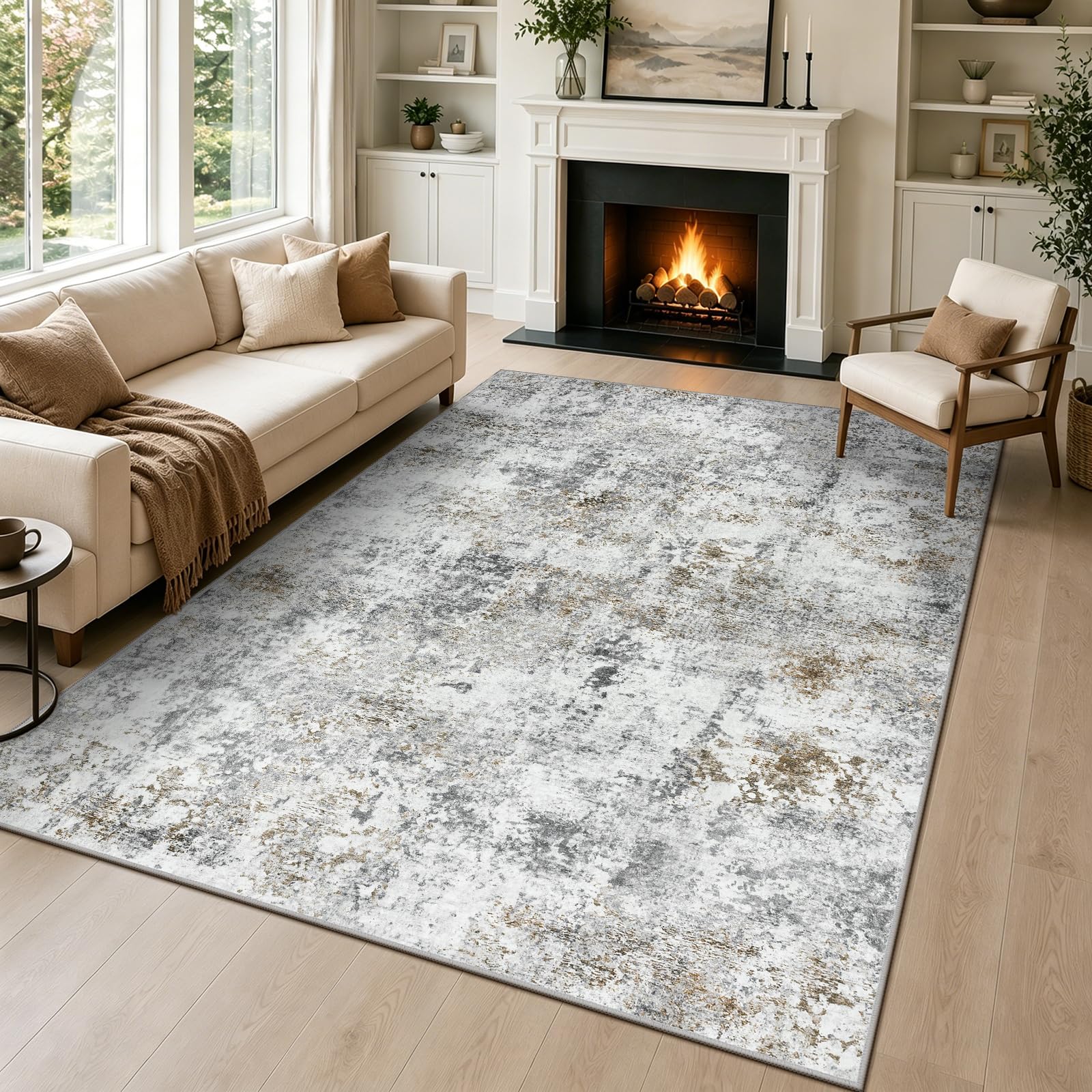 Capslpad Abstraktes Teppich Wohnzimmer rutschfest Kurzflor Kunstwolle Schlafzimmer Teppich Waschbar Minimalistisch Bettvorleger Teppiche für Wohnzimmer Schlafzimmer Büro Bereich