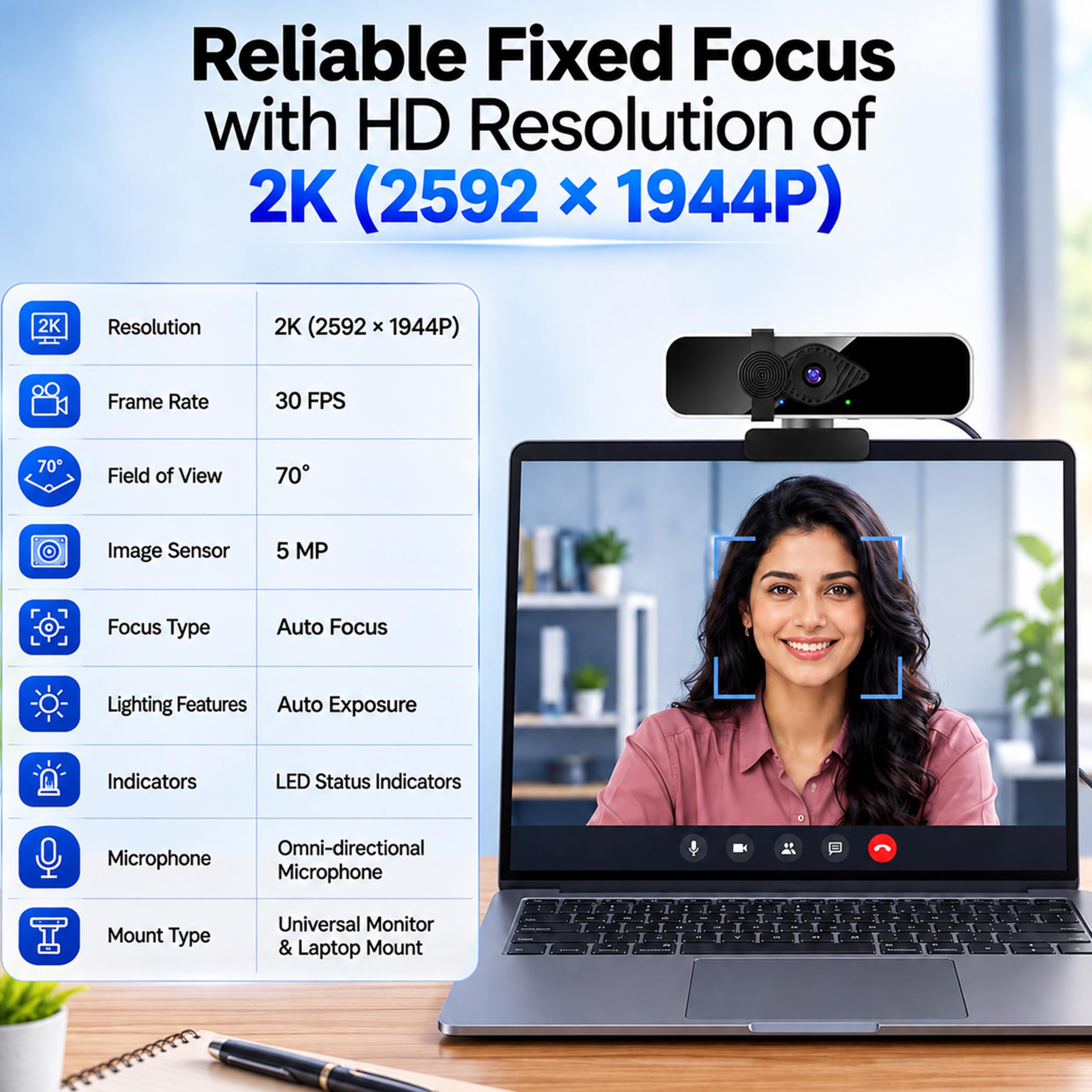 ANT Iris Pro 2K Webcam - Crystal Clear Video -3
