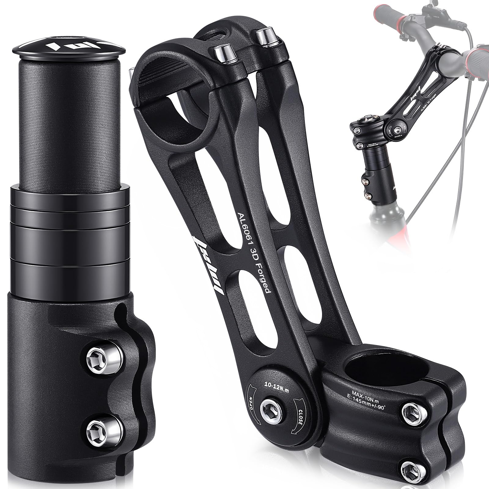 Bike Stem Riser & Adjustable Stem Set, 31.8mm Handlebar Angle Adjuster
