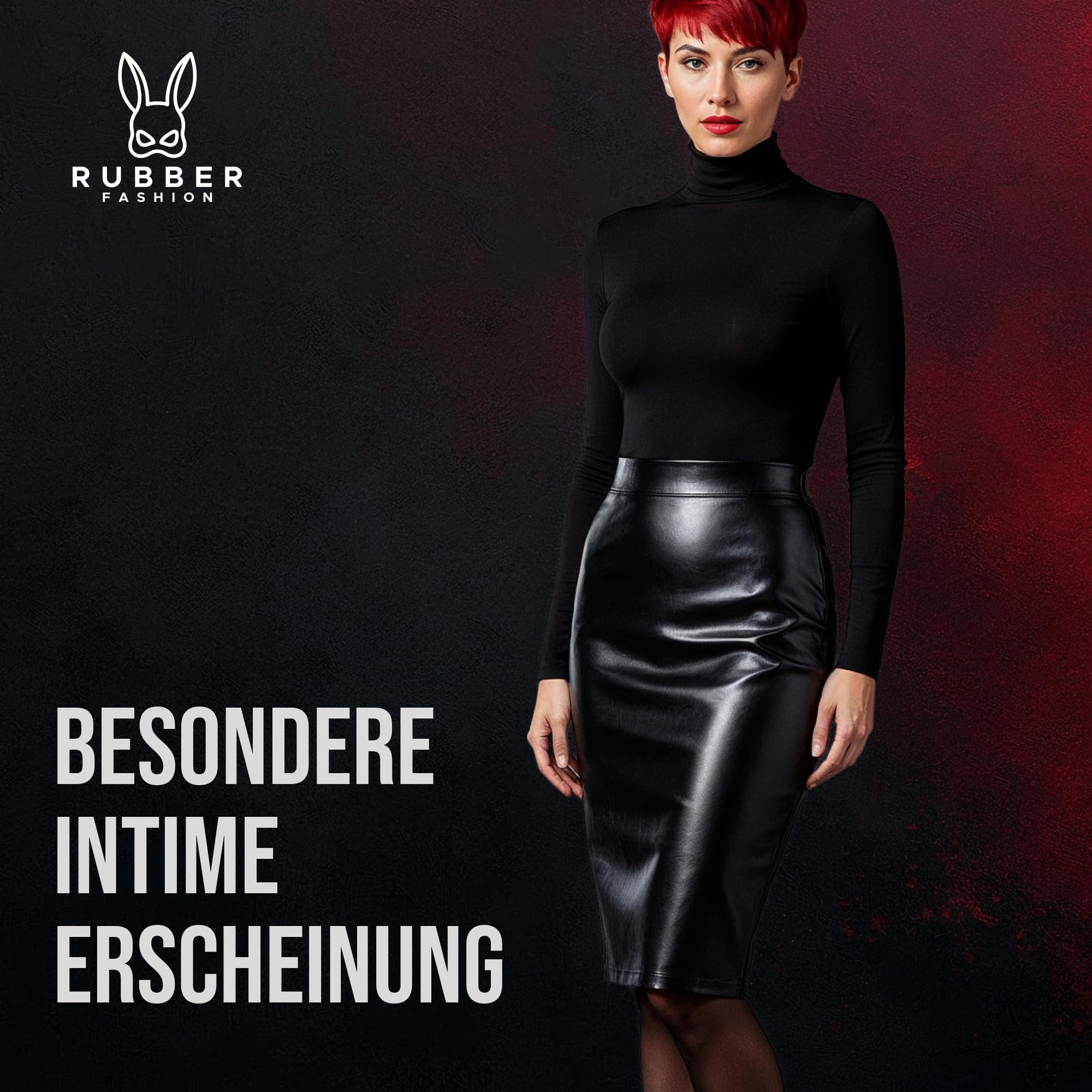 Rubberfashion Leder Midi Rock Damen Knielang - Midi Skirt - Skirts for Women - Outfit Damen für Festival Party Rave und Halloween