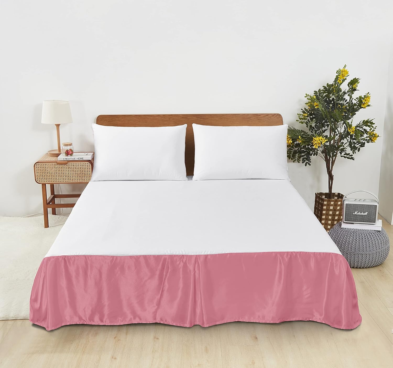 Tache Satin Golden Caramel Latte Dust Ruffle with Platform Tailored Pleated 14 Inch Drop Bed Skirt, King