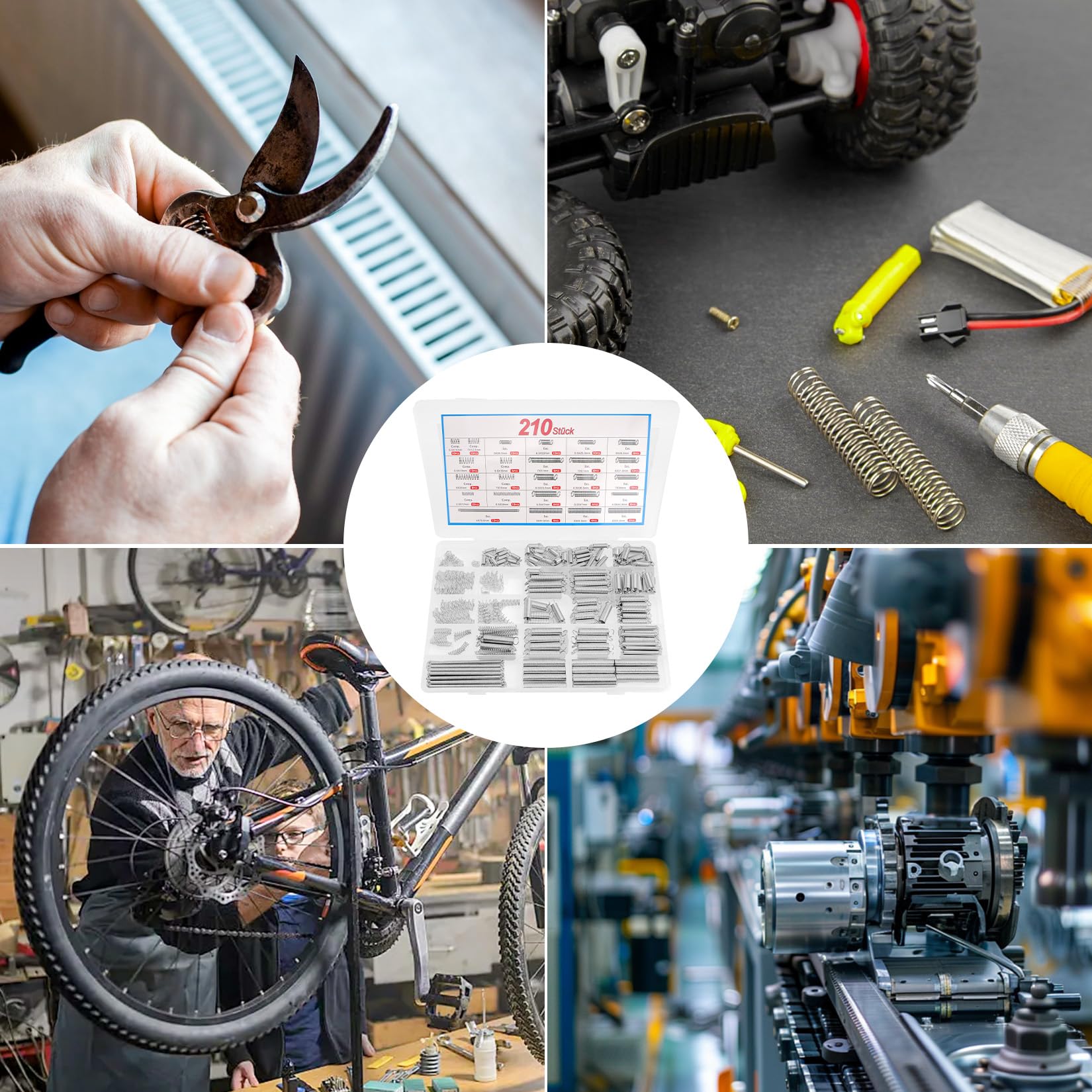 Muelles de Compresion 210 Piezas, Resortes de Acero Inoxidable, 20 Tamaños para Reparación Automotriz y Bricolaje