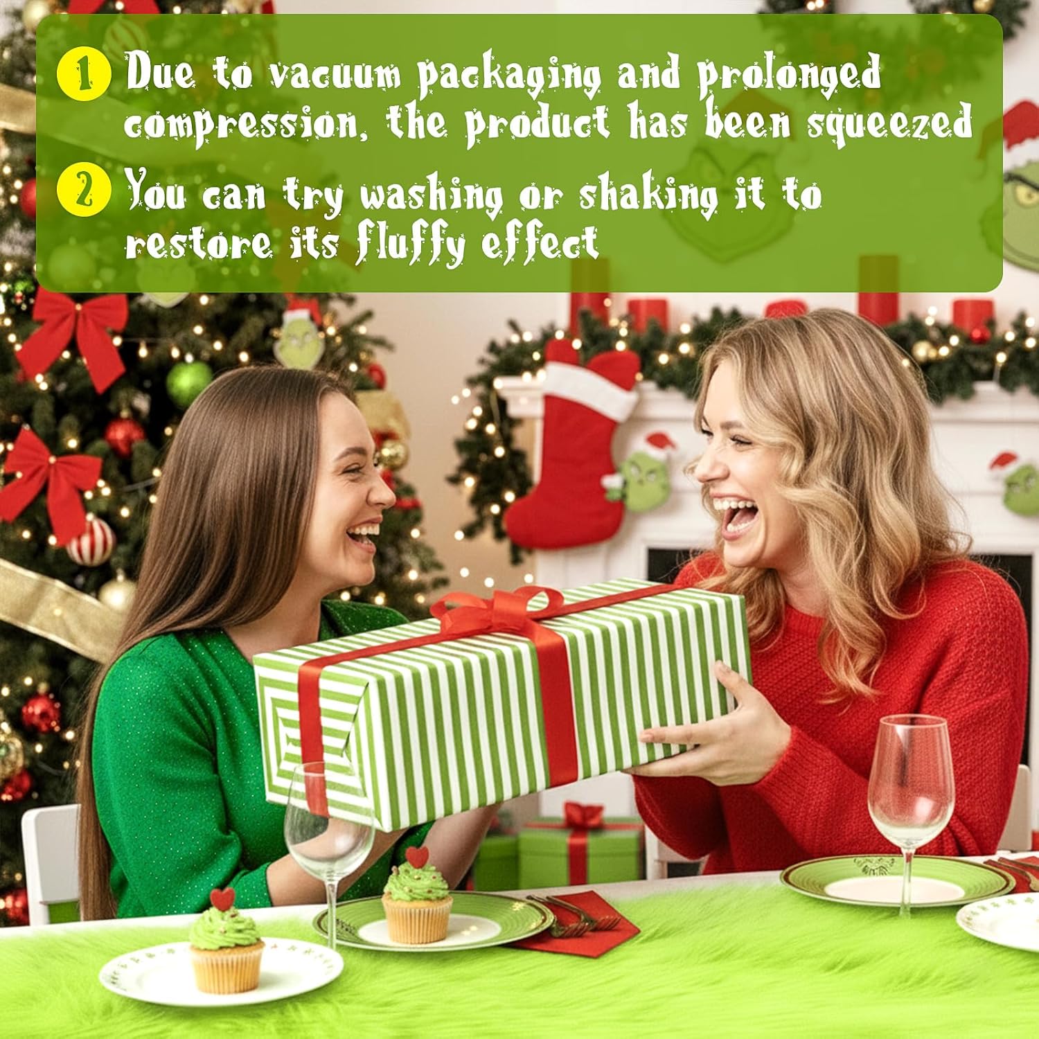 4 Pack Christmas Chair Covers Plush Green Christmas Chair Back Covers Xmas Chair Protector for Home Kitchen Dining Room Christmas Party Decor