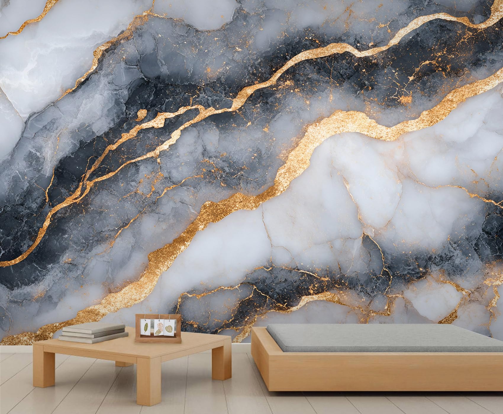 YXQAIED Grey Gold Marble Wallpapers Luxury Marble Wallpaper Murals Gold Textured Wallpaper for Bedrooms Office Living Room Mural Poster 390x260cm