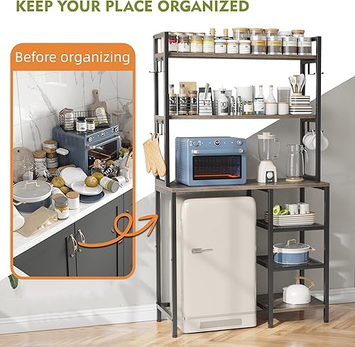 Miniatura 3 de EnHomee Estante para panaderos con gabinete de almacenamiento, gabinete de barra de café, soporte para microondas con almacenamiento para cocina,