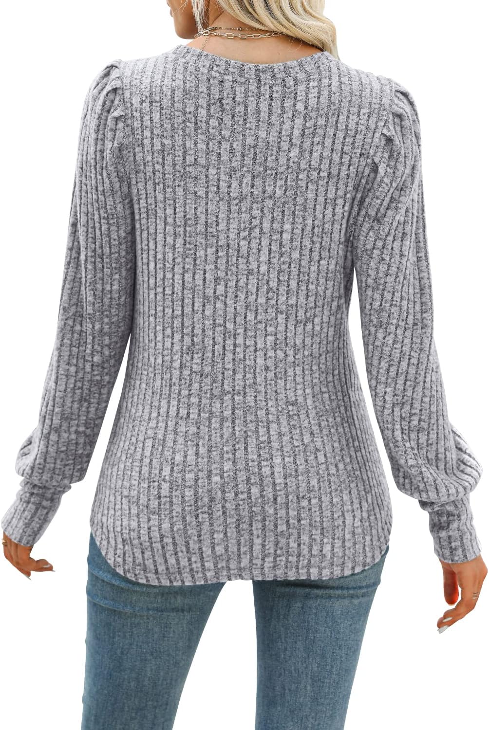 MIHOLL Women’s Puff Long Sleeve Shirts Casual Knit Blouses Crew Neck Elegant Tunic Tops