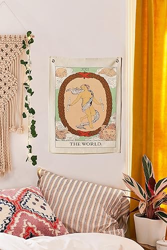 Miniatura 3 de Tapiz de bandera del tarot The Chariot The World and The Lovers - Tapiz de algodón bohemio hecho a mano para colgar en la pared con ojales de acero