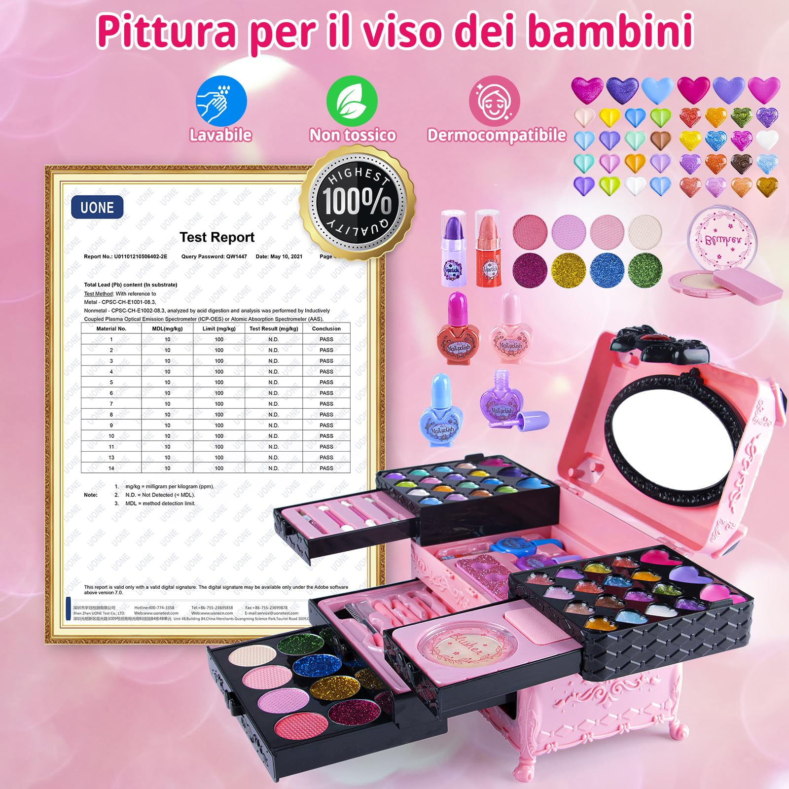 Kinderschminke Set Mädchen, Schminkkoffer Mädchen - Waschbar Schminke Kinder Mädchen Spielzeug, Halloween Weihnachts Geburtstags Geschenke für Mädchen 4-12 Jahre (Pink)