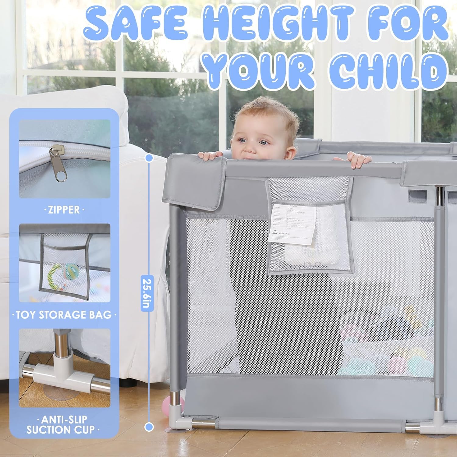INVOKER Baby-Laufstall 120 x 180 cm mit Matte – Großer Spielbereich mit transparenten Mesh-Wänden und Reißverschlusstür, Kindergehege für Innen- & Außenbereich inkl. Tragetasche