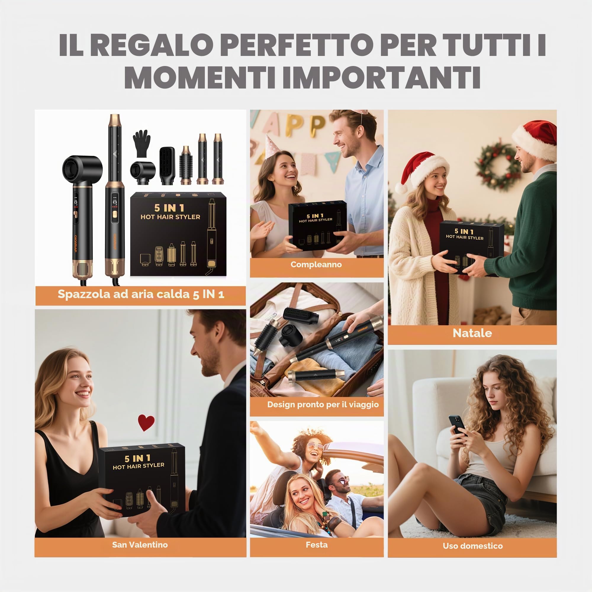 Hairstyler 5 in 1 LCD Asciugacapelli 5 in 1 Airstyler 5 in 1Multifunzione Phon Capelli,Spazzola Asciugacapelli Per Dare Volume Ai Capelli, Lisciare, Ioni Air Curler Brush,Strumenti per Capelli