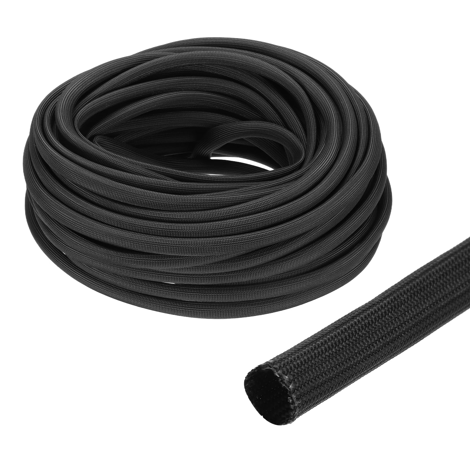 sourcing map Insulation Cable Protector,8mm/0.5 Inch-20m/66 Feet High Temp Fiberglass Sleeve Black
