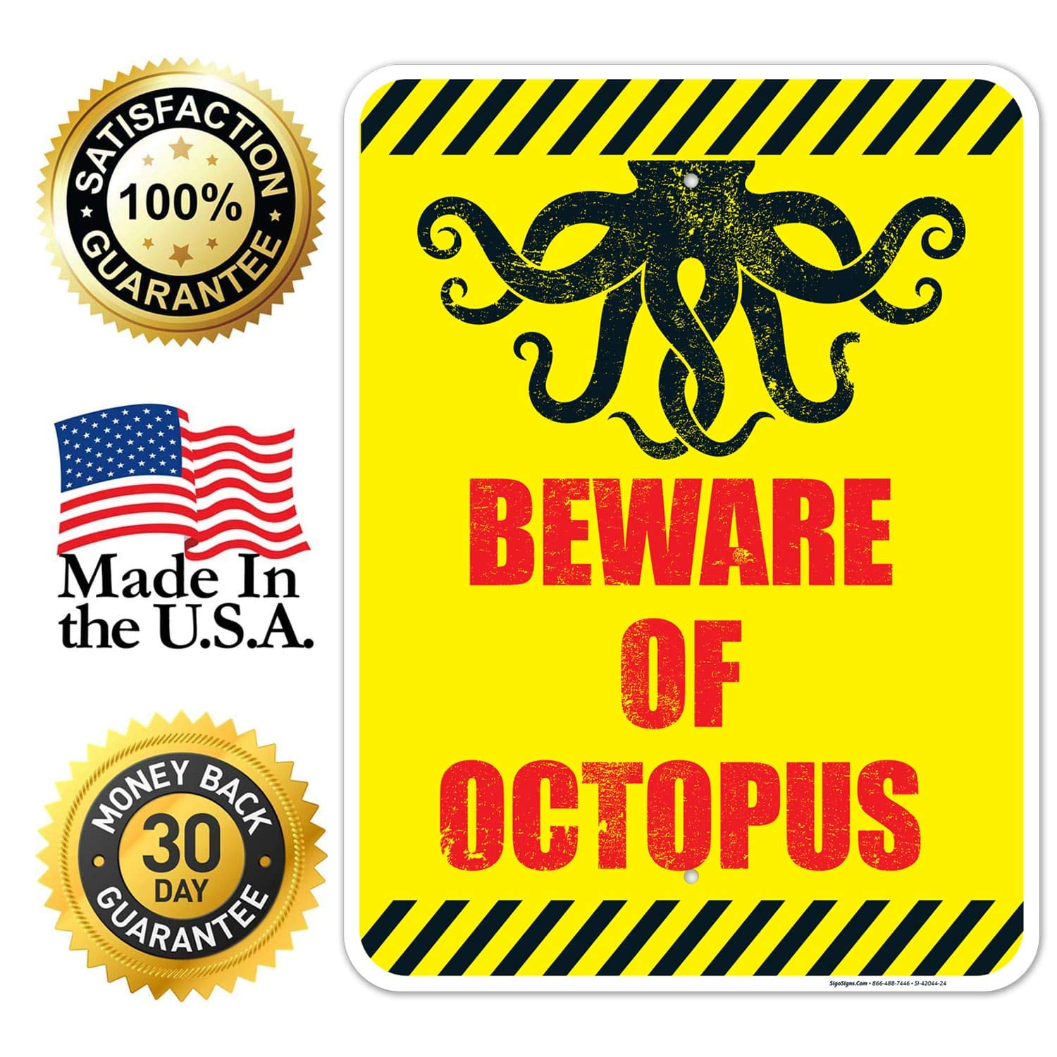 Beware of Octopus Pool Sign, 18x24 Inches, 55 mil Thick HDPS (high Density polystyrene), Made in USA