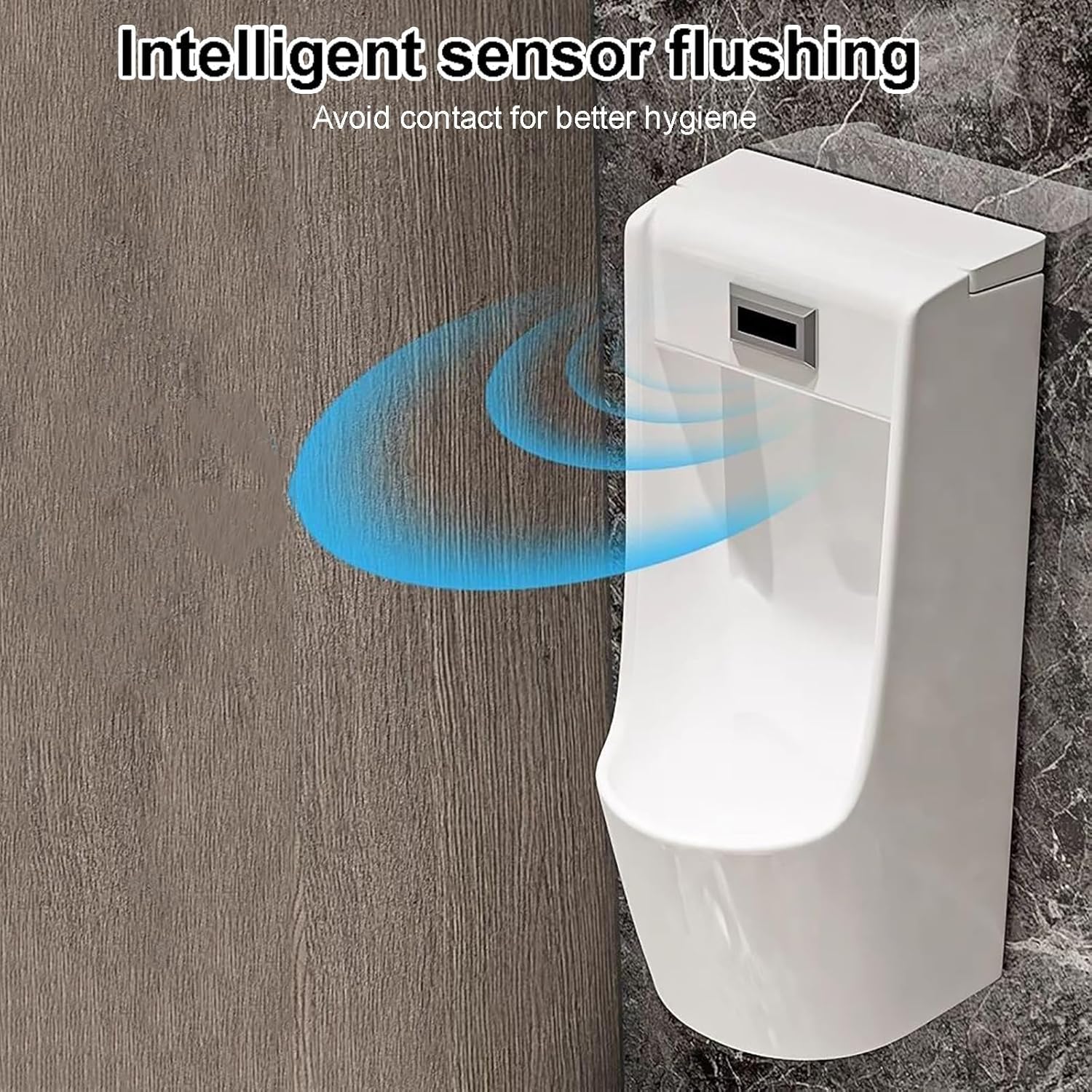 Orinal de pared para hombre, inodoro de porcelana con descarga por inducción, diseño a prueba de derrames, ideal para garaje o baño, fácil de limpiar, acabado blanco