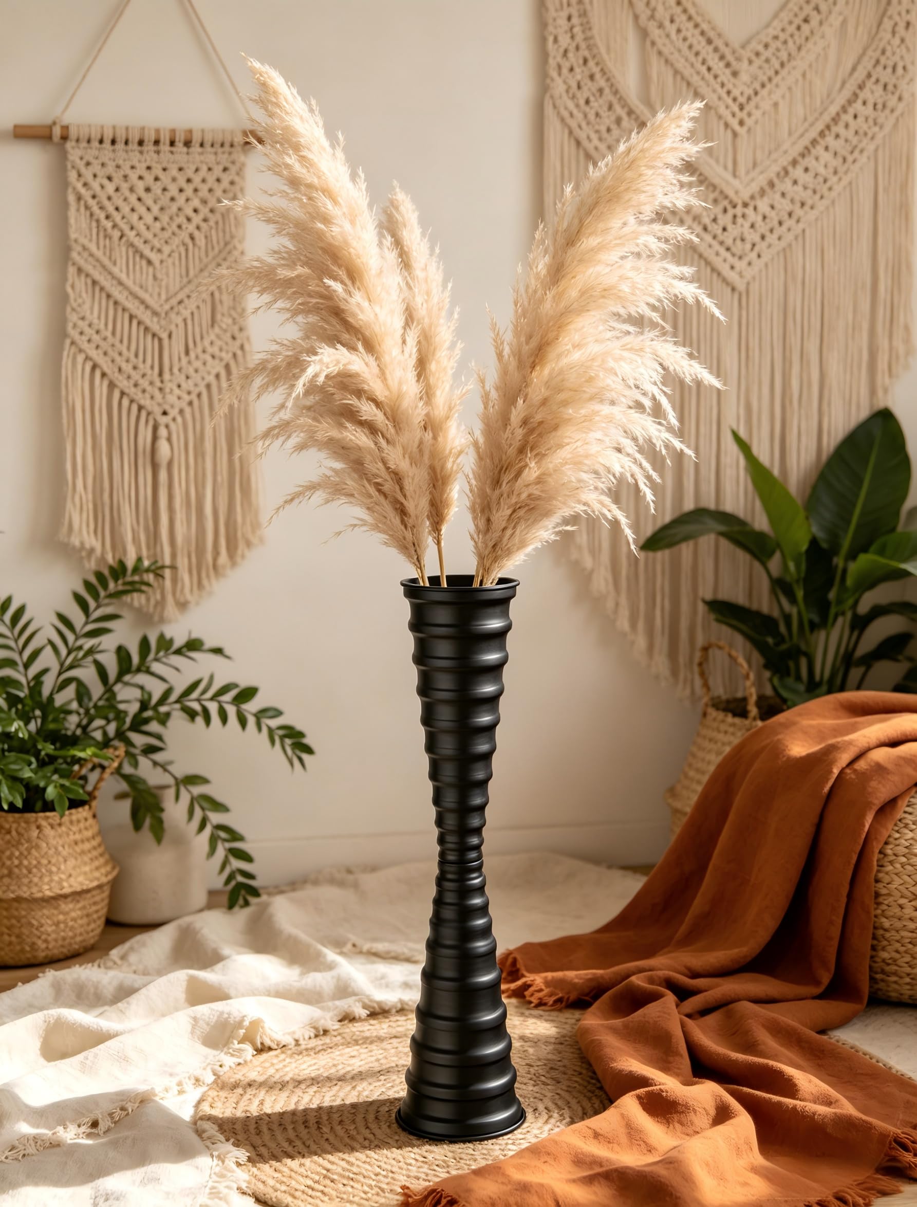 Sziqiqi Metal Black Floor Vase: 66cm Stable Tall Vase Floor Standing with a weighted Base for Living Room Corner Indoor - Durable Metall Silm Tall Vases Easy to Clean for Pampas Flowers