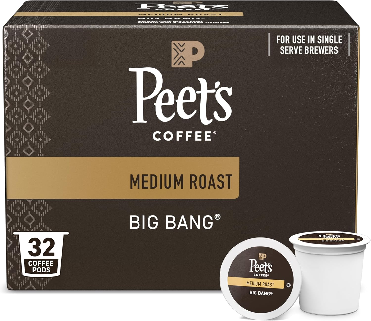 Peet's Coffee, Medium Roast Single Serve Coffee Pods, 100% Arabica Coffee - Big Bang, 32 Count (1 Box of 32 Pods)