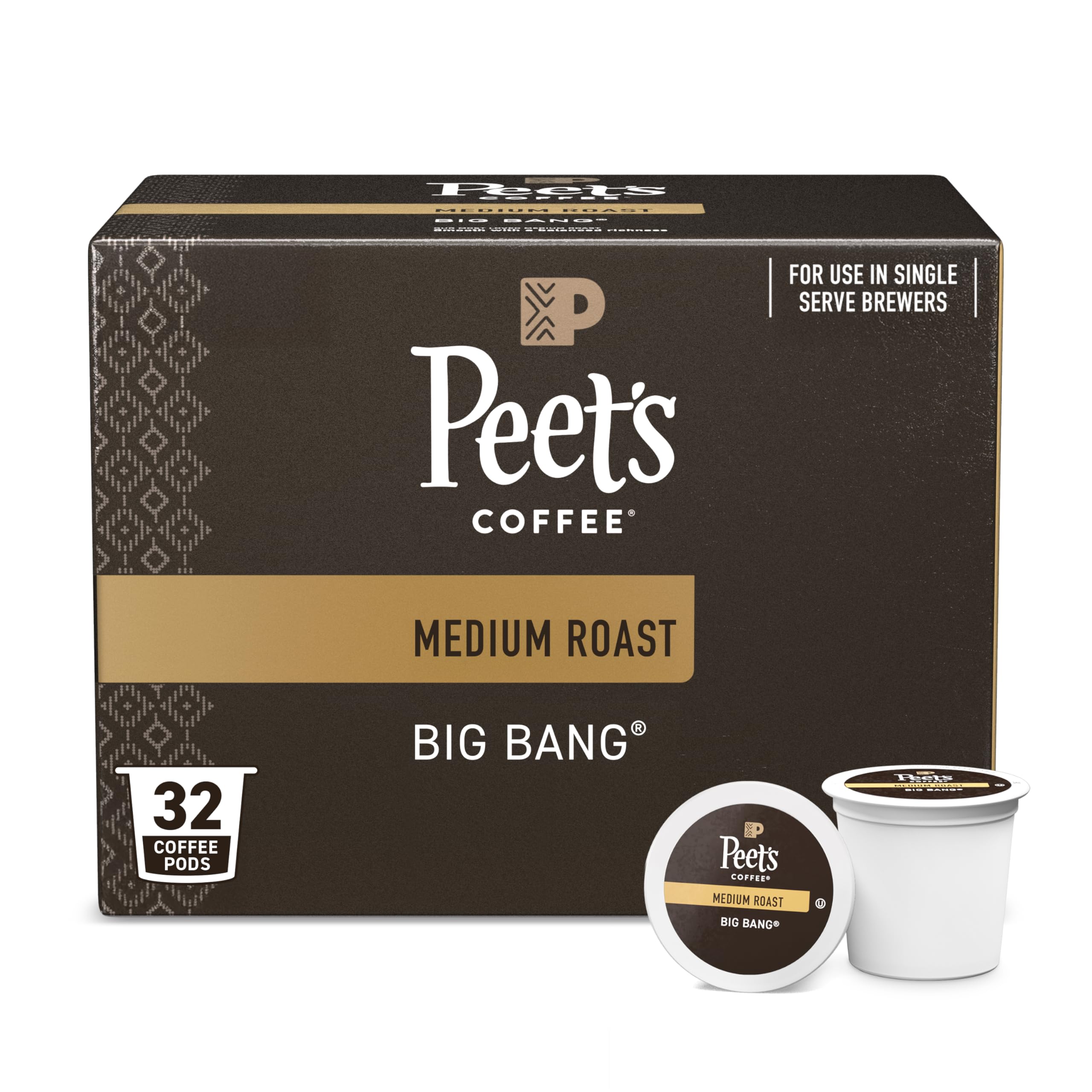 Peet's Coffee, Medium Roast Single Serve Coffee Pods - Big Bang, 32 Count (1 Box of 32 Pods)