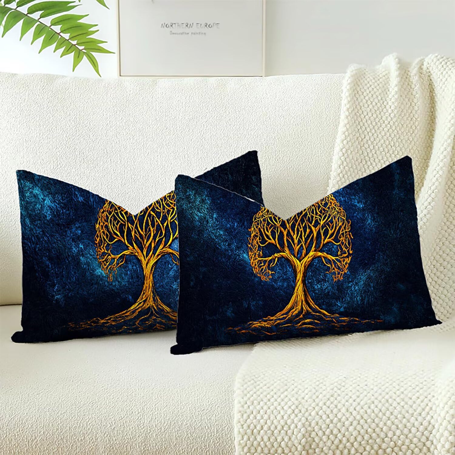 Taies d'oreiller velours 60x40cm lavables avec fermeture éclair et motif Arbre de Vie