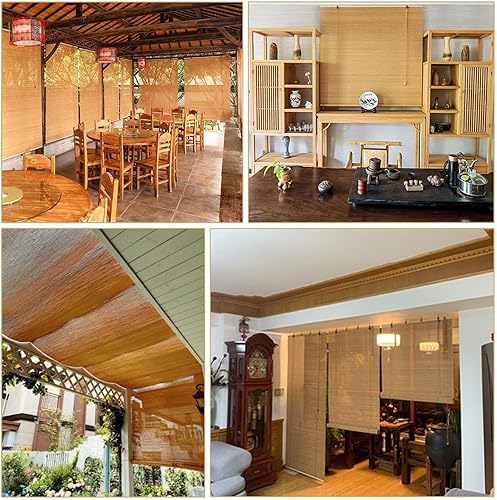 Miniatura 6 de Persianas enrollables de bambú de 17.7-59.1 in de ancho, 60% de filtrado de luz, persianas de bambú para interiores y exteriores, cortinas de