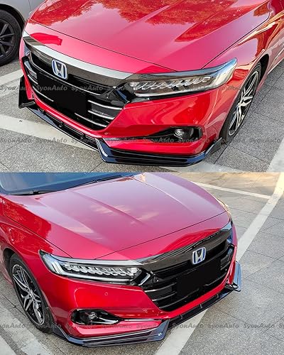 Miniatura 5 de Se adapta a Honda Accord V2 Style 2021+ 3 piezas de parachoques delantero negro brillante kit de separador de labios