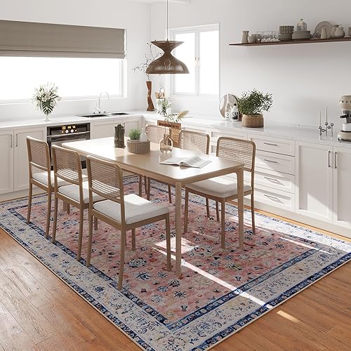 Miniatura 6 de WondRg Alfombra de área de 5 x 7 pulgadas, color rosa, floral, lavable, para dormitorio de niñas, sala de estar, diseño floral envejecido,