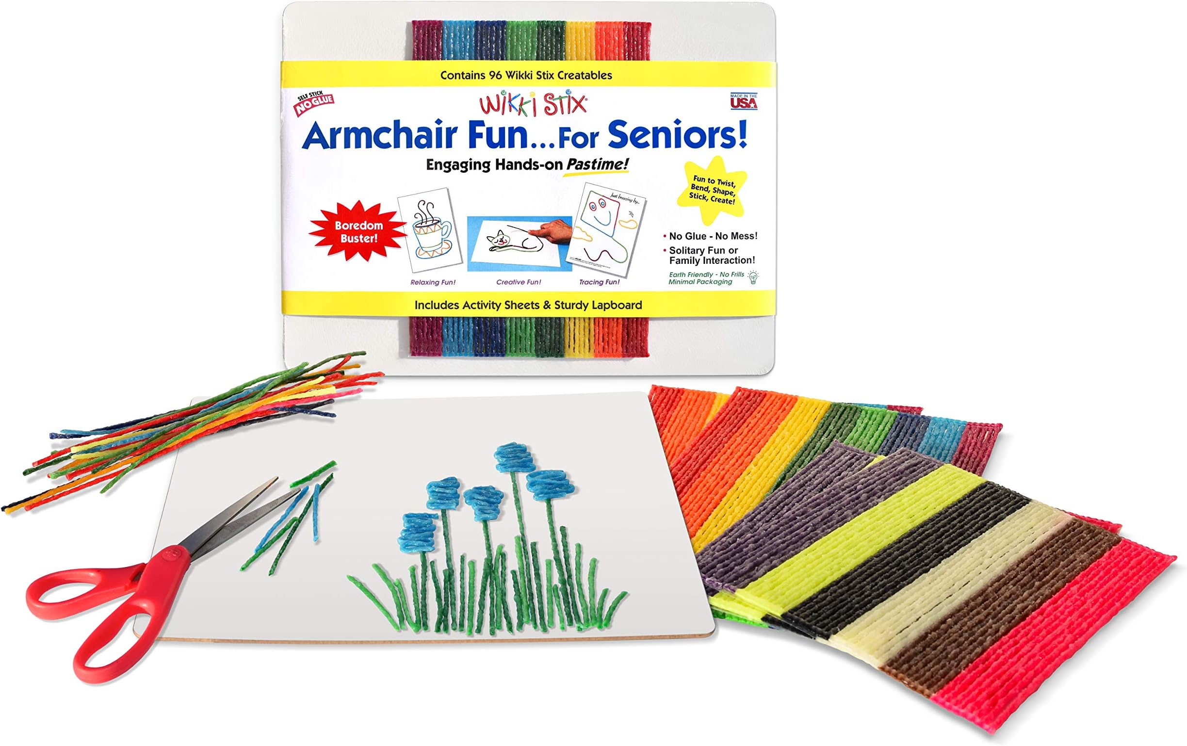 WIKKI STIX Assorted Senior Kit,Pack of 96,Arts and Crafts, Non Toxic Waxed Yarn, Made in The USA.