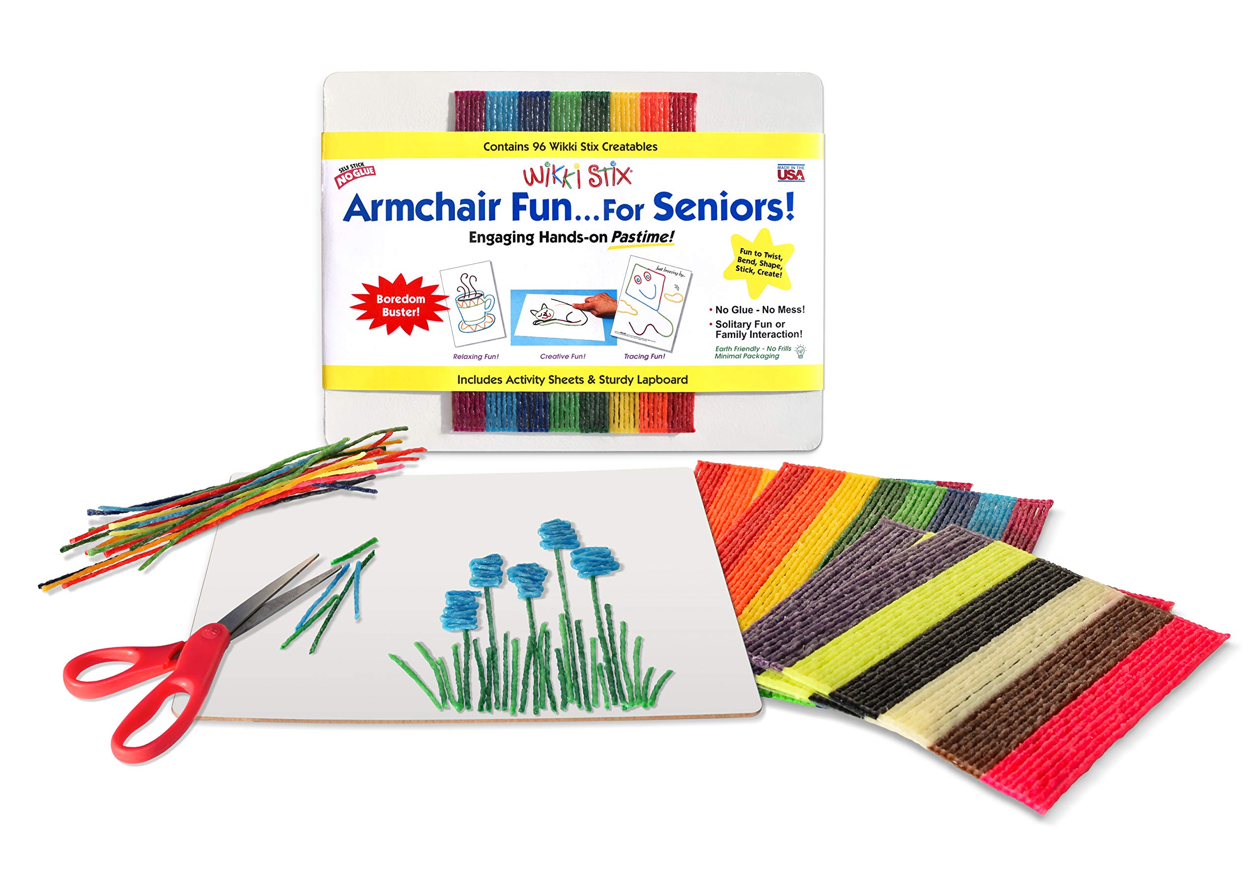 WIKKI STIX Assorted Senior Kit,Pack of 96,Arts and Crafts, Non Toxic Waxed Yarn, Made in The USA.