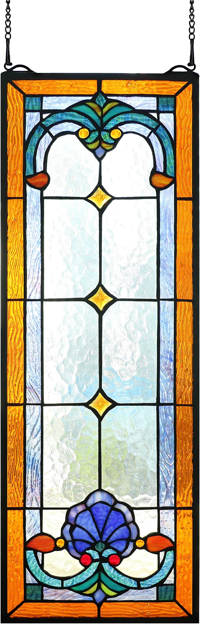 Happy Living Time Extra Large Transom Window 28 Inch Tiffany Style Victorian Stained Glass Window Panels Hanging (10" X 28.4")