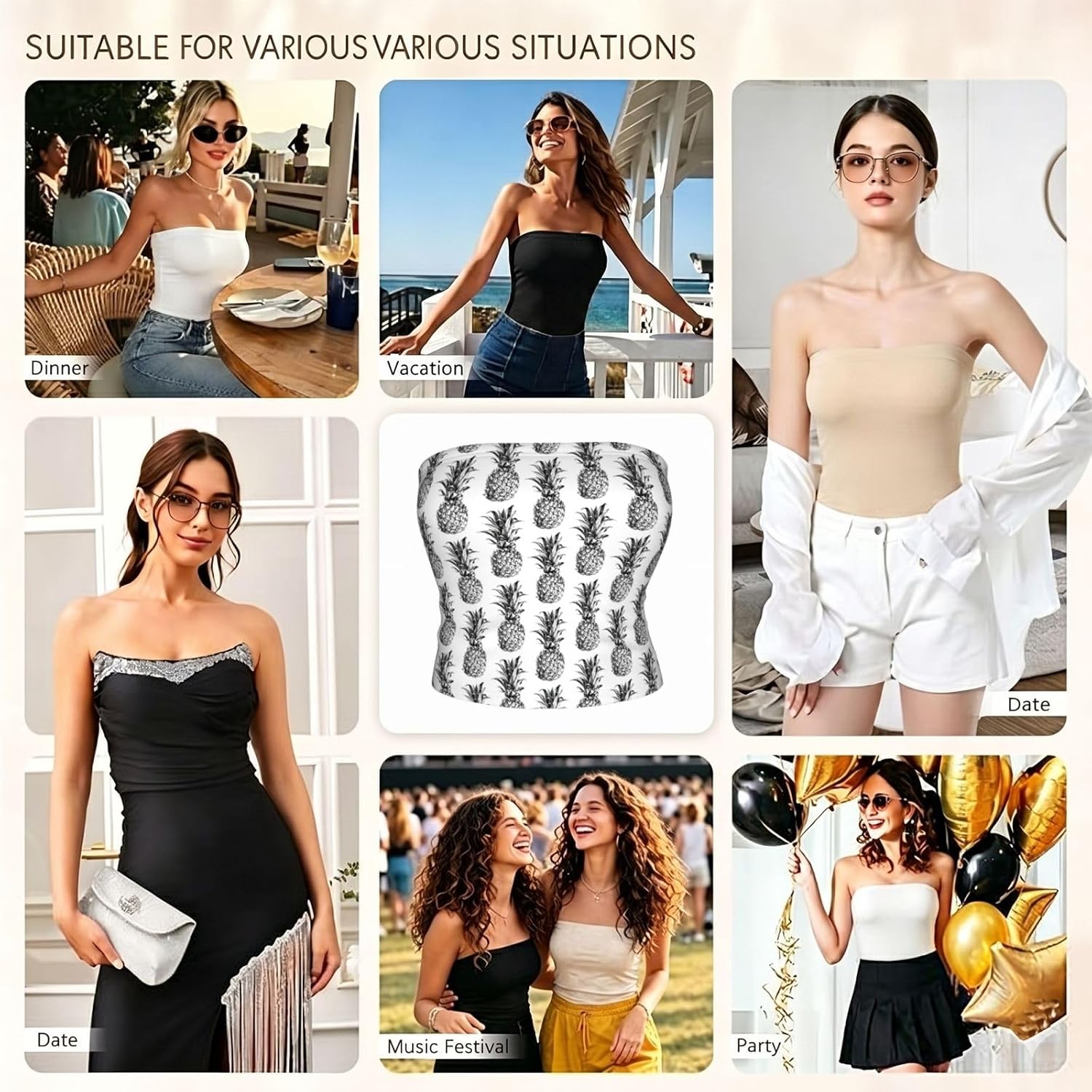 Donut Print Women Strapless Bra Tube Tops