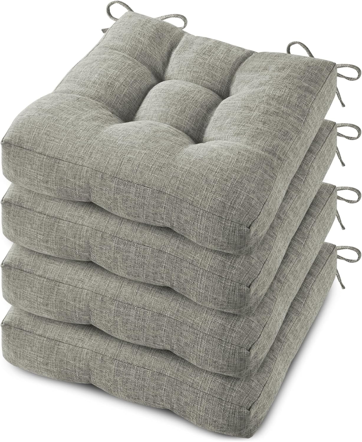 Chair Cushions for Dining Chairs 4 Pack Kitchen Seat Cushions Indoor Seat Pads with Ties and Non-Slip Backing 17x17 Inch (Light Grey) 4 Light Grey