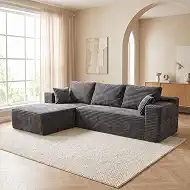 106" Boneless Sectional Couches for Living Room,Modular Sectional Sofa with L-Shape Chaise,Corduroy Oversized 3 Seater Cloud Couches for Apartment,No Assembly(Dark Grey,Left Facing Chaise)