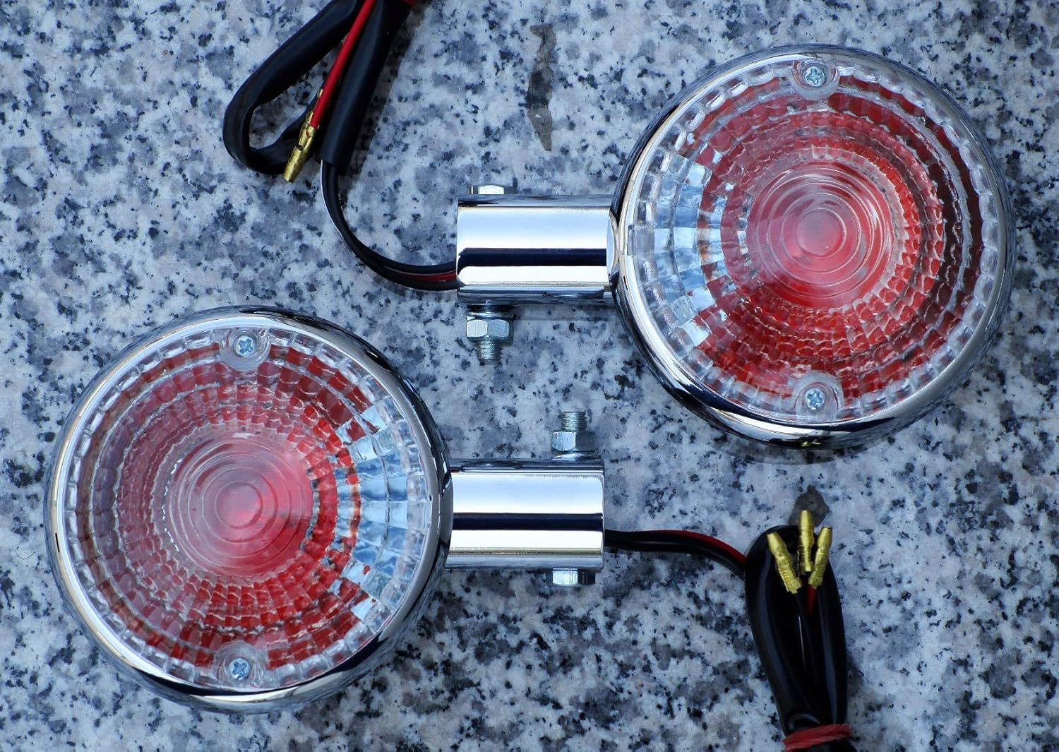 i5 Two Clear Lens Chrome Turn Signals for Yamaha Virago 250 535 750 1100, VMax, V-Max, Road Star, Royal Star, VStar V-Star 250 650 1100.